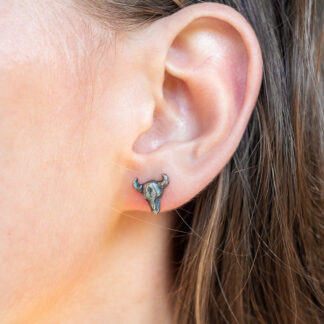 Silver Buffalo Skull Studs